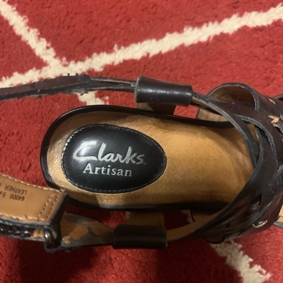 Clarks Artisan black wedge sandals size 6.5 EUC 3 inch heels - Picture 5 of 13